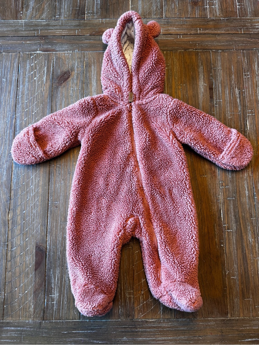 Carter’s Pink Plush Hooded One-Piece Bunting 3 month
